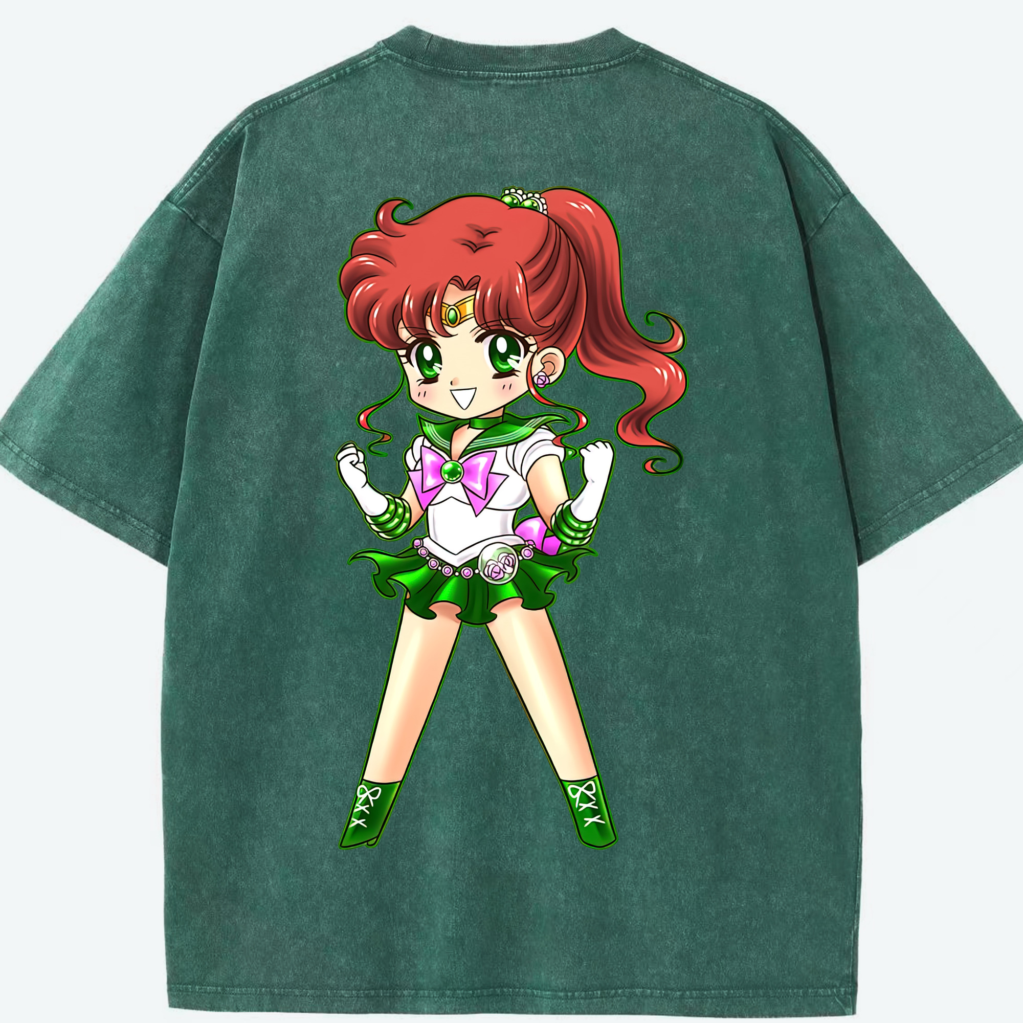 （画像用） 美少女戦士セーラームーン 木野 まこと きの まこと Sailor Moon Kino Makoto （セーラージュピター；Sailor Jupiter） 綿100% ヴィンテージ風 半袖Tシャツ（背面プリント）